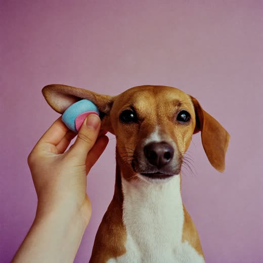 A dog having its ears gently cleaned
